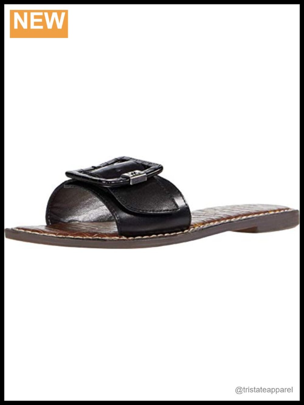 Leather Slide Sandals with Adjustable Buckle and Padded Sock